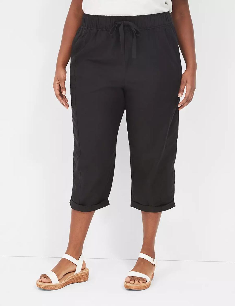 Black Lane Bryant Slub Pull-On Crop Women Pants | QLB7911BT