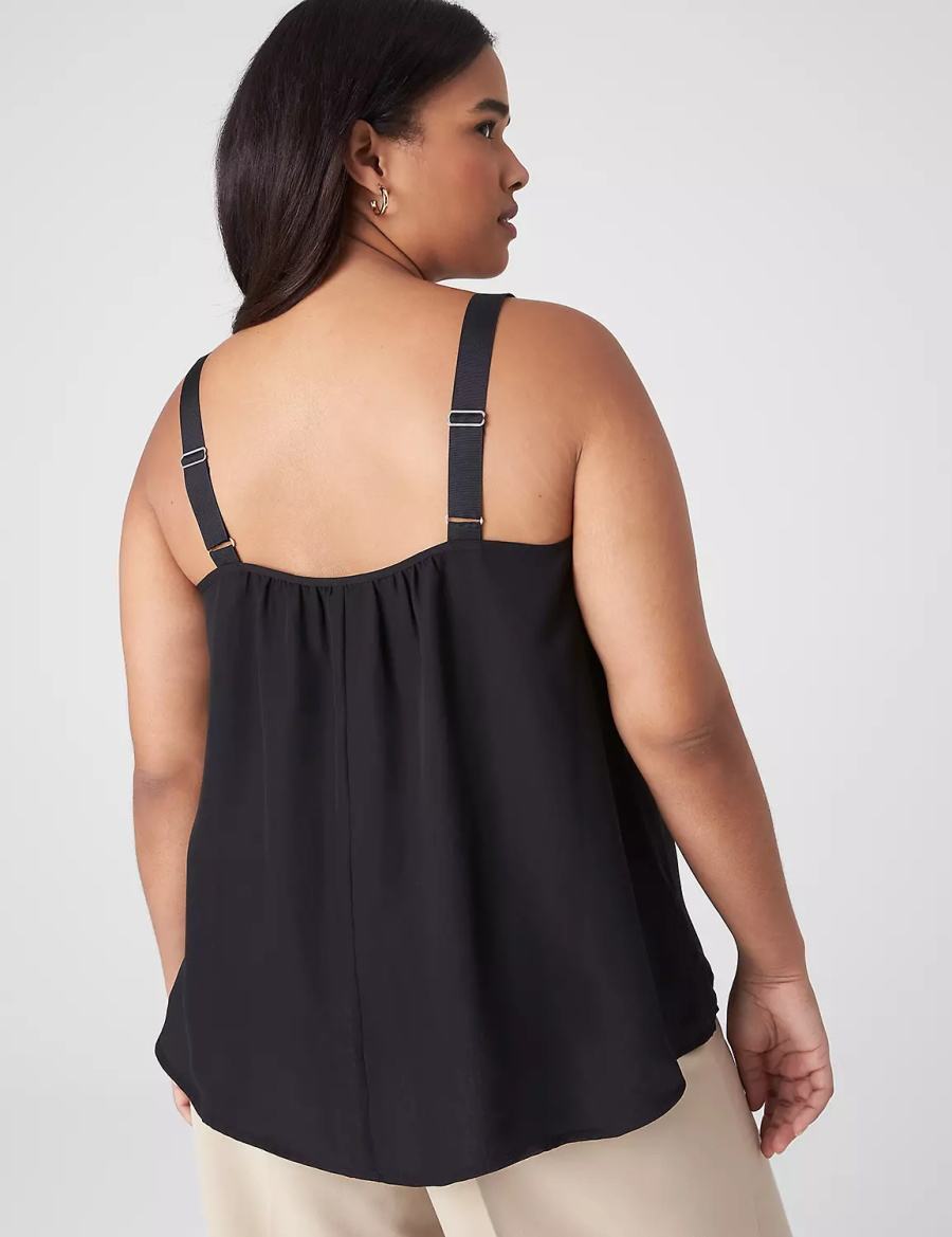 Black Lane Bryant Straight Hem Cami With Grosgrain Ribbon Straps Women Tank Top | FZZ1299OV