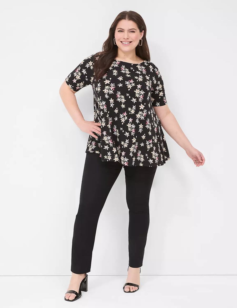 Black Lane Bryant Swing Boatneck Top Women T Shirts | IUZ2726QQ