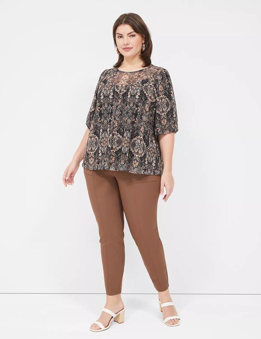 Black Lane Bryant Swing Perfect Puff-Sleeve Mesh Top Women Blouse | DQO4963EW