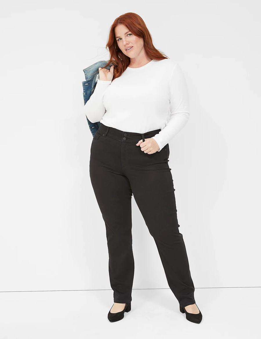 Black Lane Bryant Tighter Tummy High-Rise Straight Women Jeans | TVL4845LC