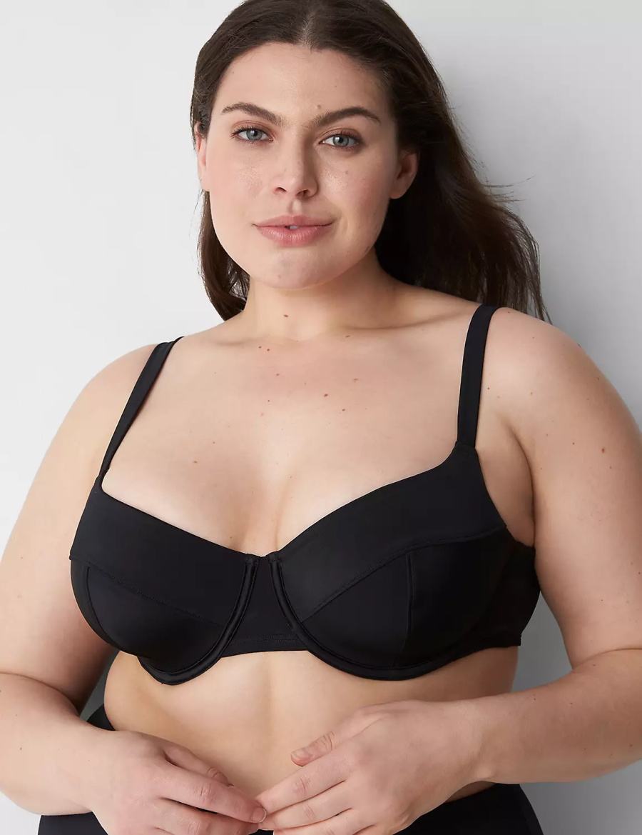 Black Lane Bryant Underwire Balconette Swim Women Bikini Top | AIW8740FG