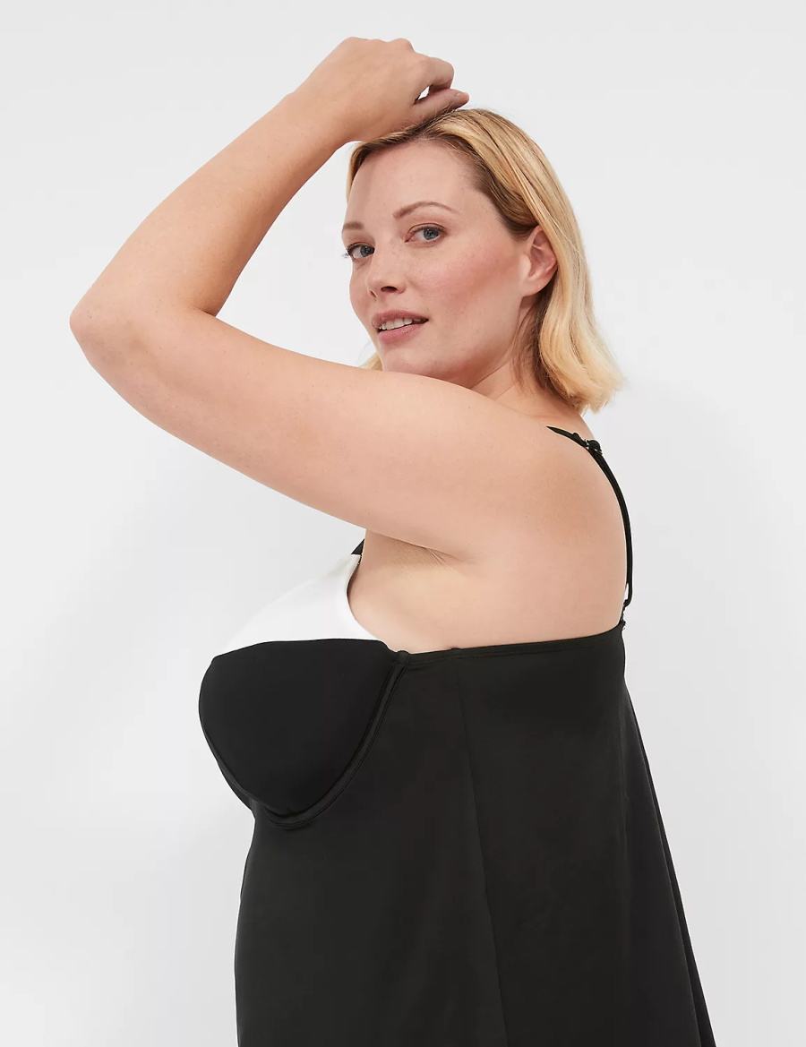 Black Lane Bryant Underwire Balconette Tankini Women Bikini Top | QGZ9816RB