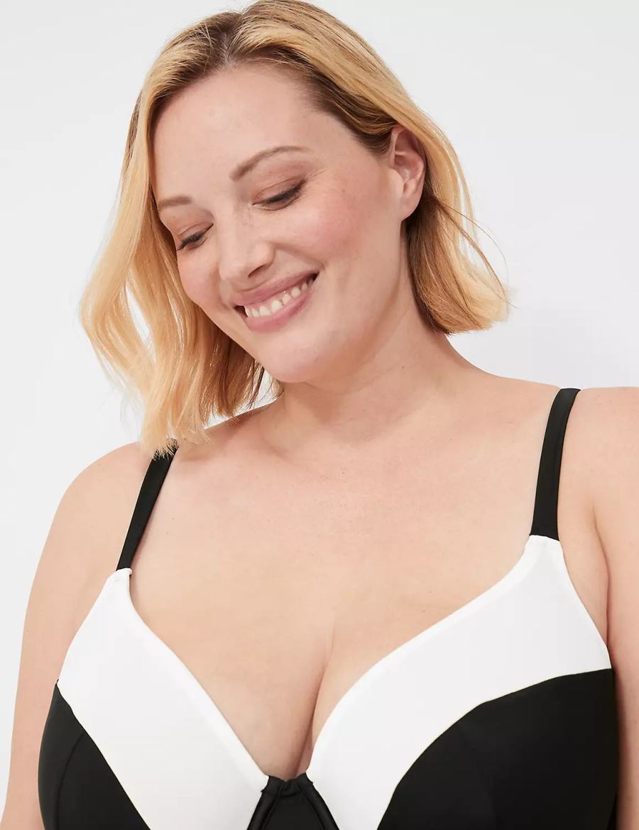 Black Lane Bryant Underwire Balconette Tankini Women Bikini Top | QGZ9816RB