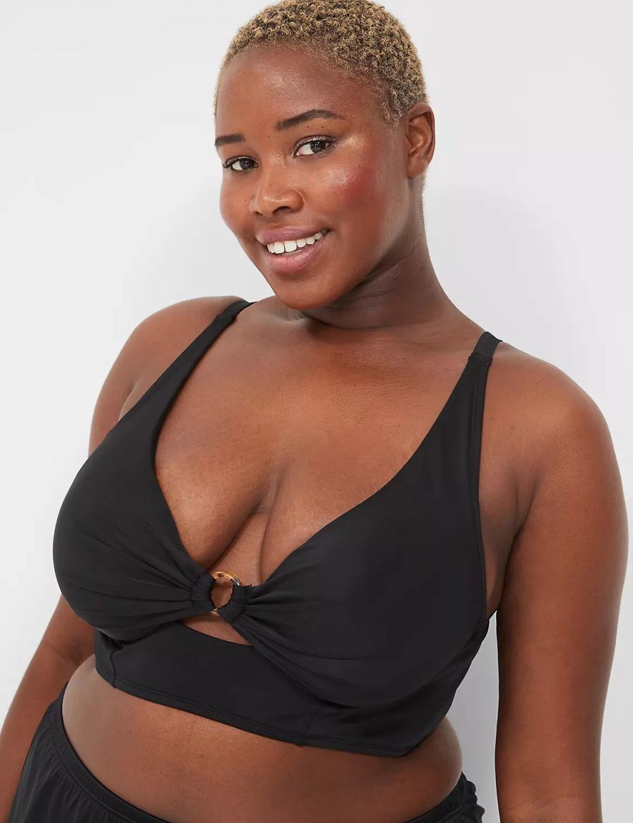 Black Lane Bryant Underwire Longline O-Ring Women Bikini Top | YVI5698EA