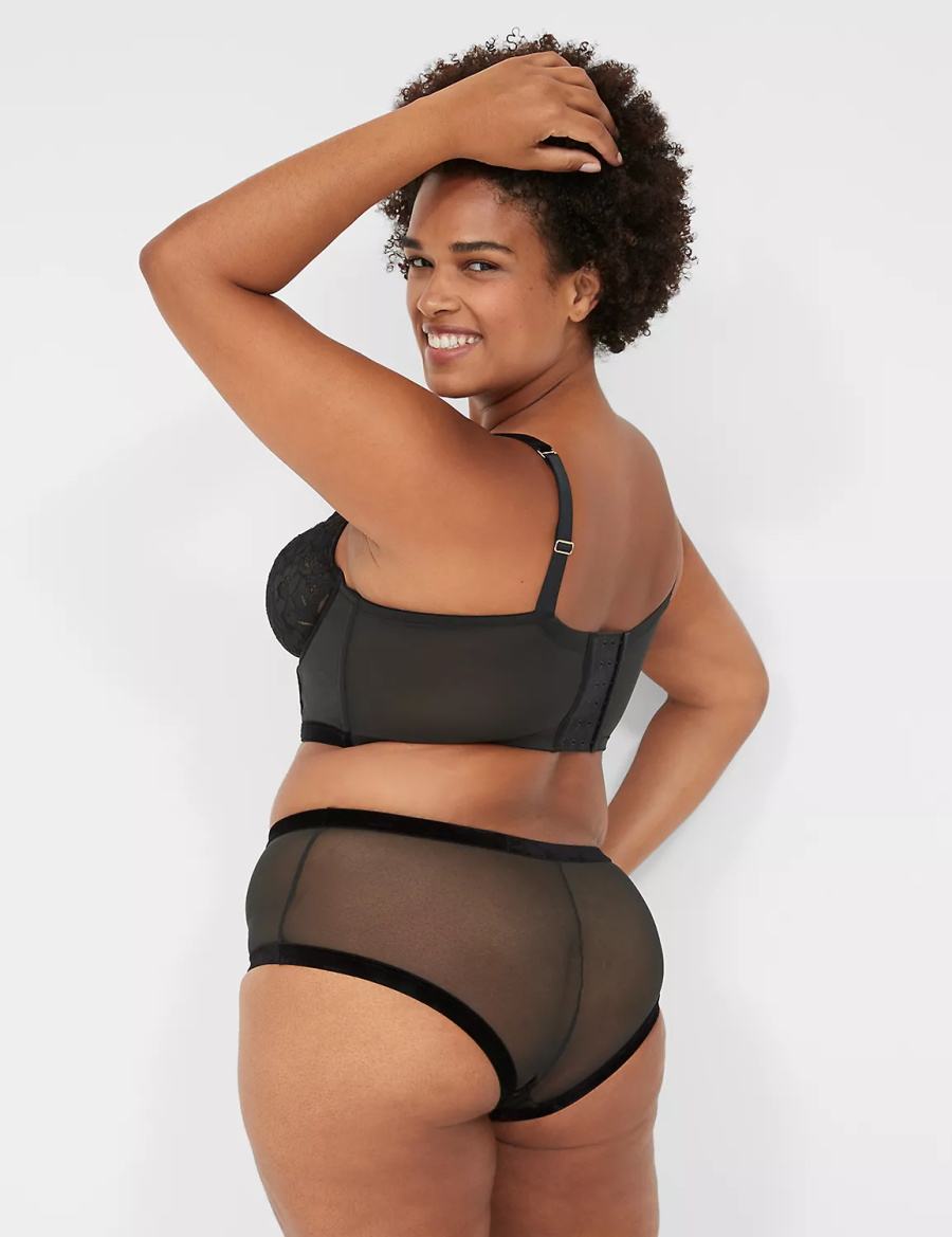 Black Lane Bryant Velvet-Trim Brief Women Cheeky Panty | WDG6683SU