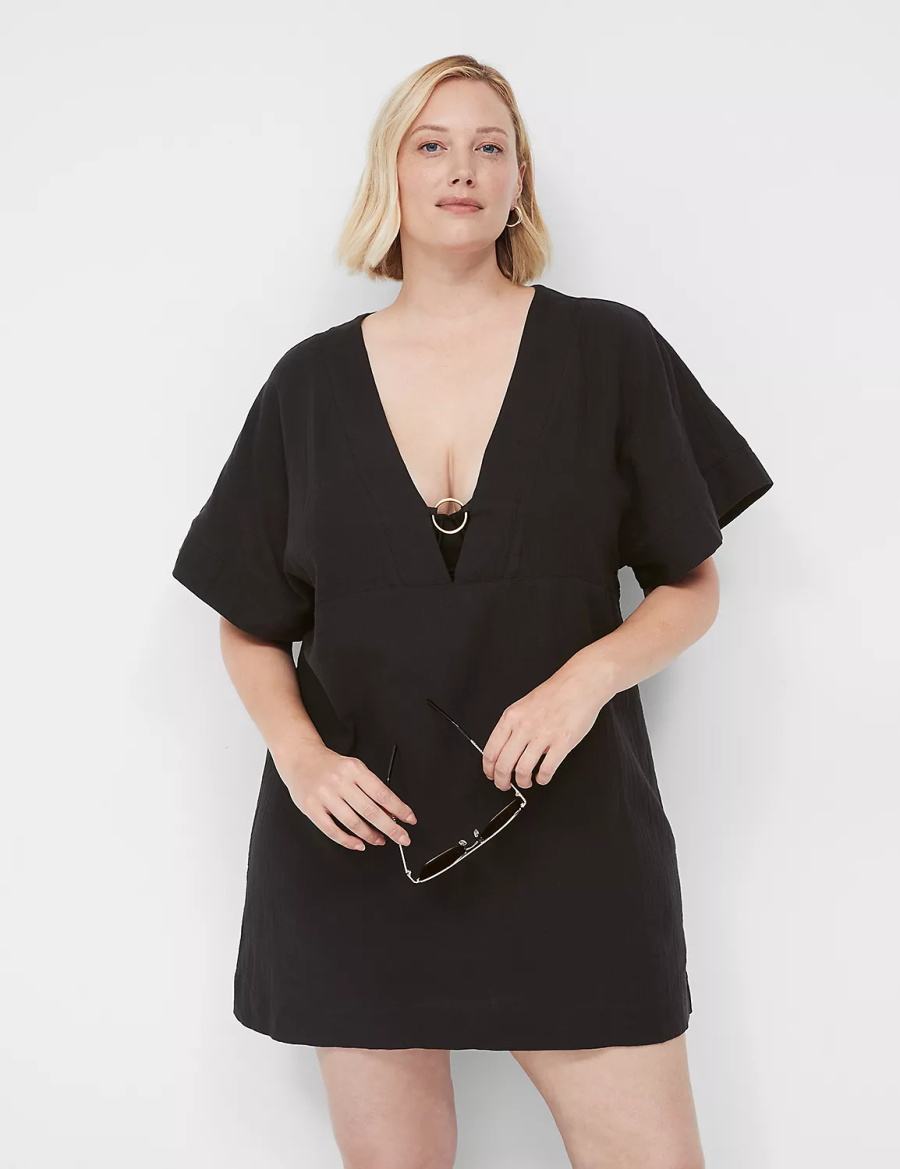 Black Lane Bryant Woven O-Ring Dolman Women Cover Ups | VGL1066AG