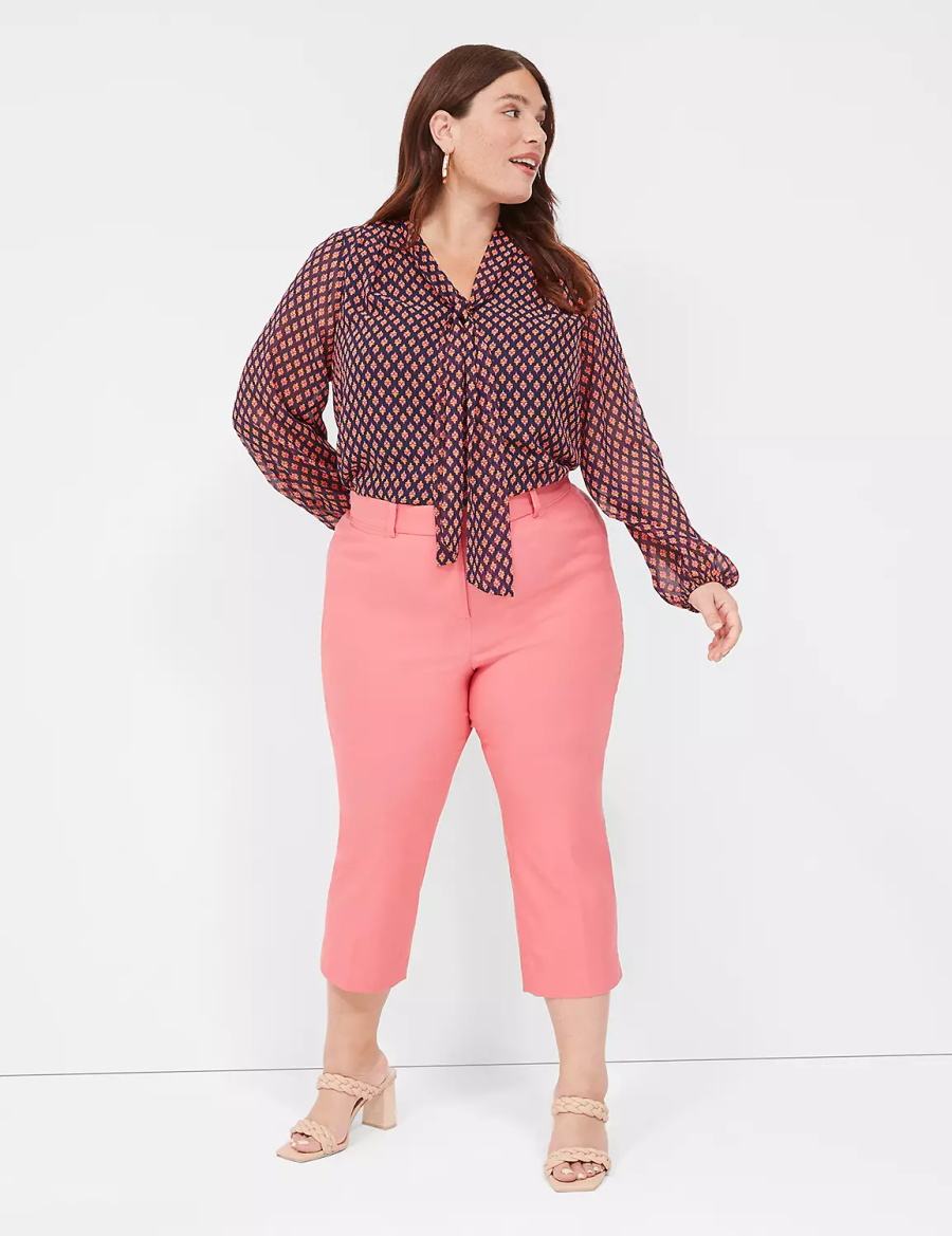 Black Red Lane Bryant Tie-Neck Popover Women Blouse | JRL7938TD