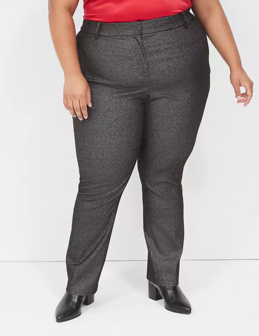 Black Silver Lane Bryant Straight Leg 4-Season Shimmer Women Pants | MFR6687KT