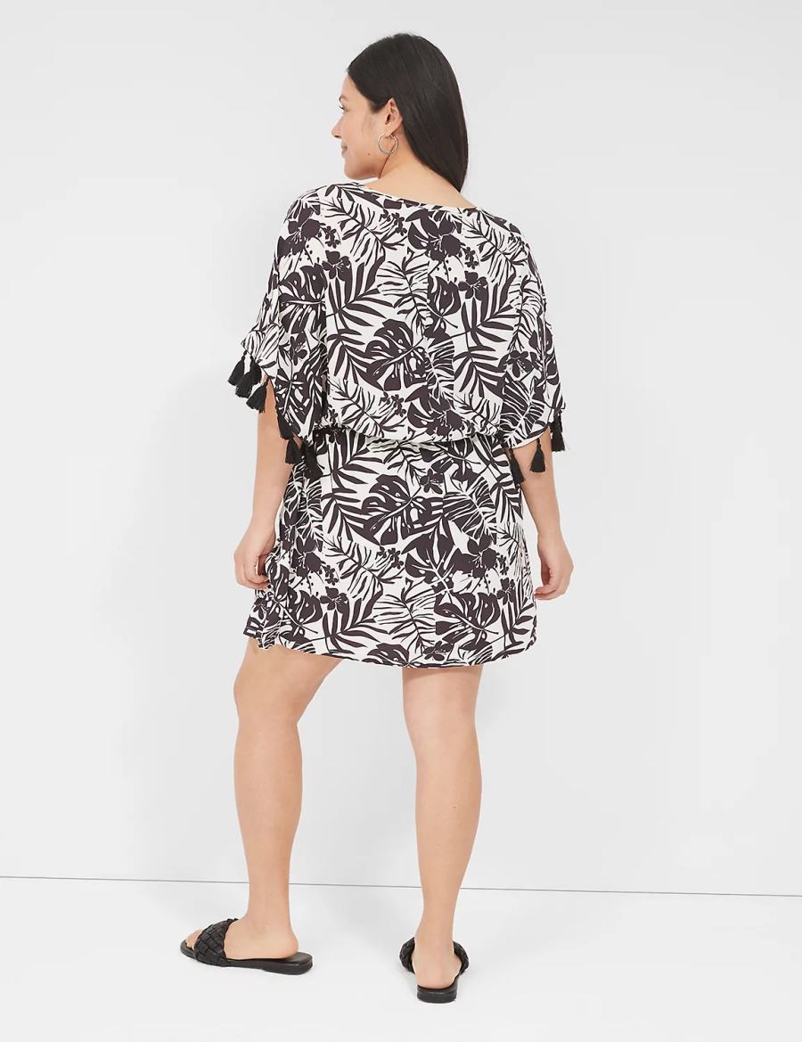 Black White Lane Bryant Woven Tassel-Trim Women Cover Ups | GFY9465NN