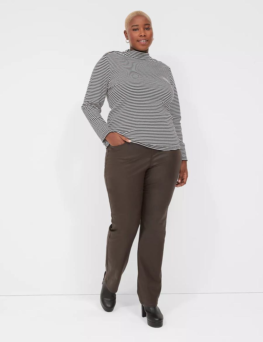 Black White Stripes Lane Bryant Fitted Long-Sleeve Turtleneck Top Women T Shirts | TWR6494WJ