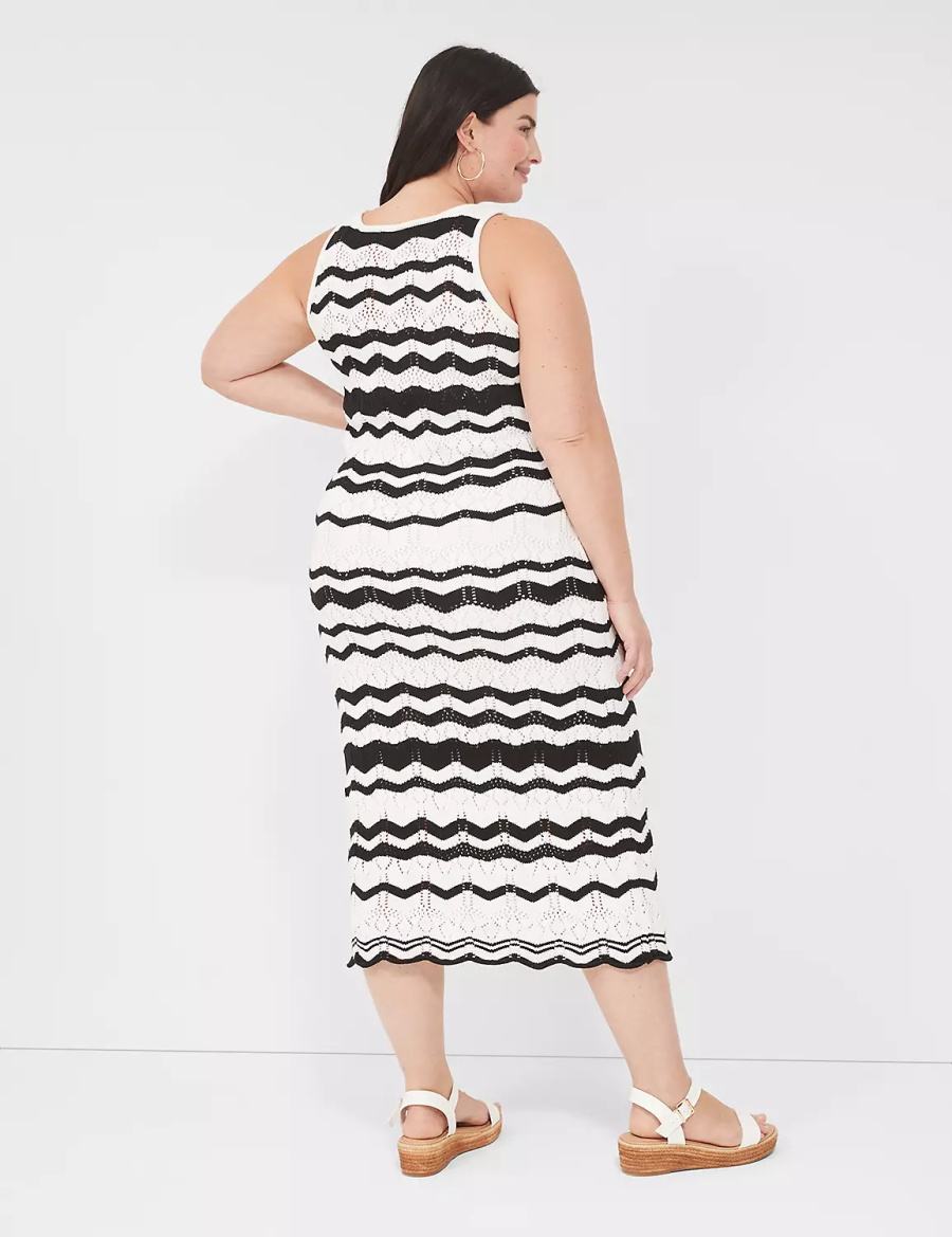 Black White Stripes Lane Bryant Sleeveless Chevron Stripe Sweater Women Knitted Dress | MPR884WW