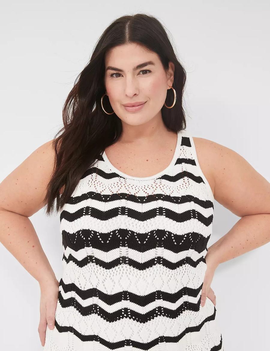 Black White Stripes Lane Bryant Sleeveless Chevron Stripe Sweater Women Knitted Dress | MPR884WW