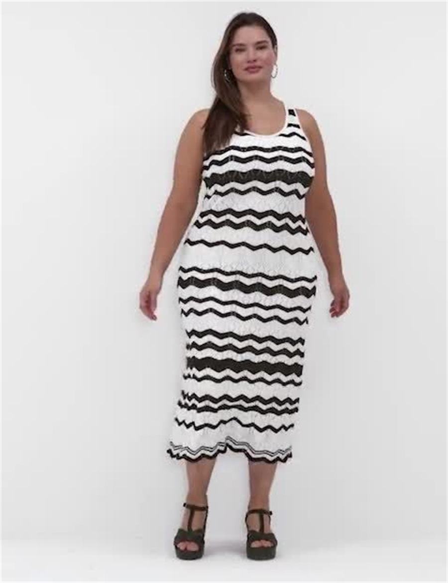 Black White Stripes Lane Bryant Sleeveless Chevron Stripe Sweater Women Knitted Dress | MPR884WW