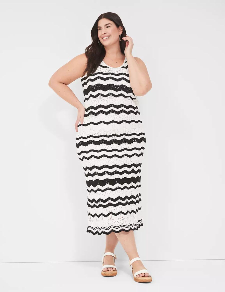 Black White Stripes Lane Bryant Sleeveless Chevron Stripe Sweater Women Knitted Dress | MPR884WW