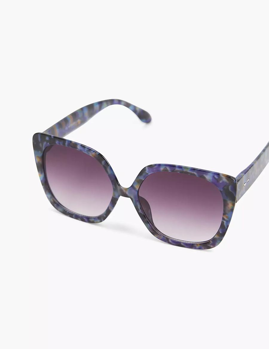 Blue Black Lane Bryant Purple Tortoiseshell Print Large Cateye Women Sunglasses | XMF2192QP