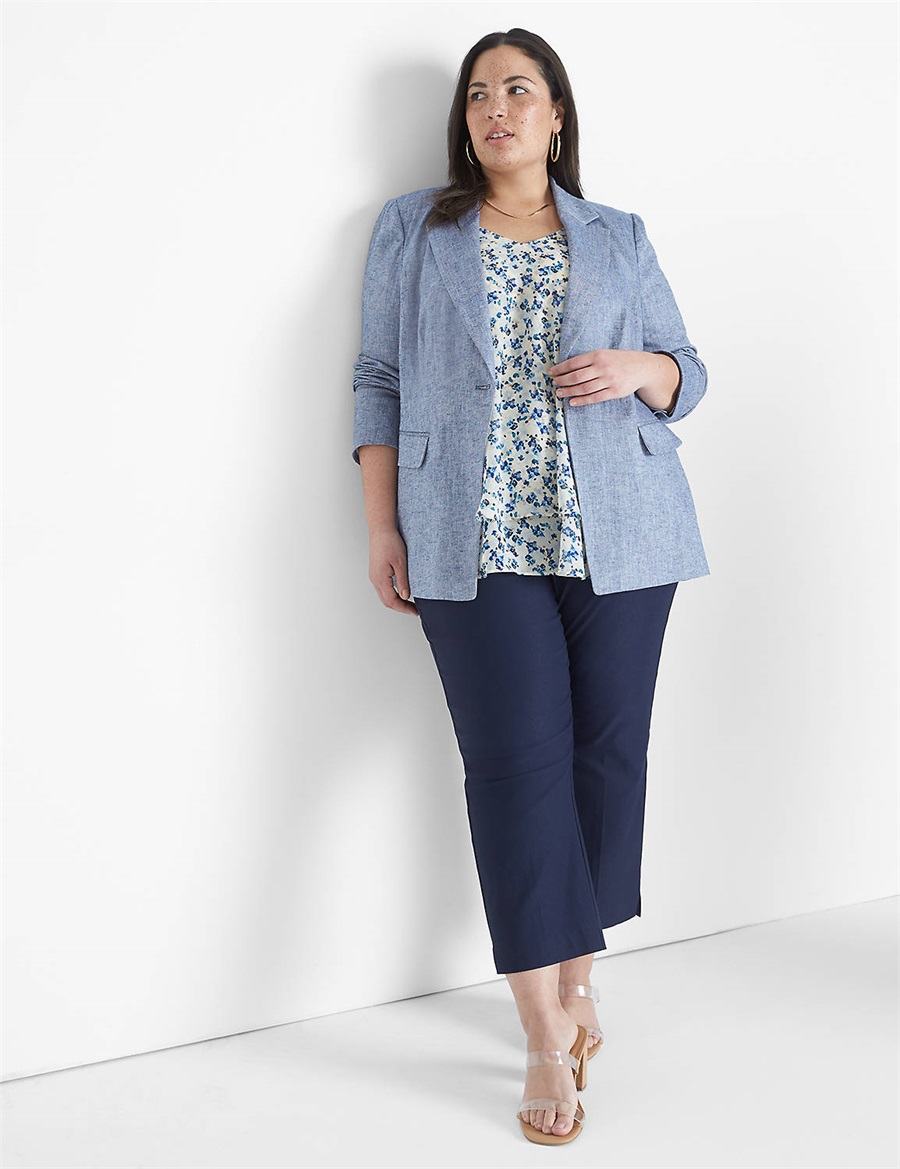 Blue Grey Lane Bryant Chambray Linen Long-Sleeve Women Blazers | VHK133ZT