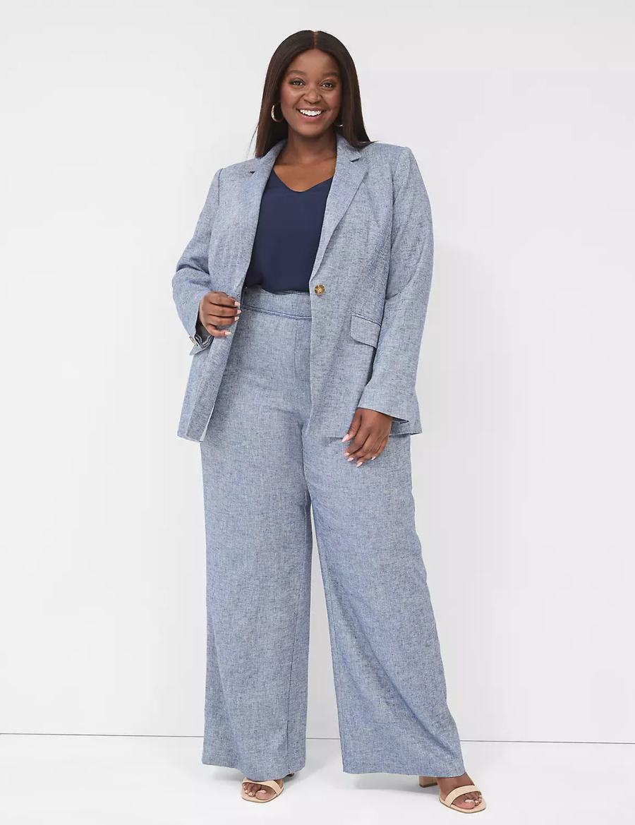 Blue Grey Lane Bryant Chambray Linen Long-Sleeve Women Blazers | VHK133ZT