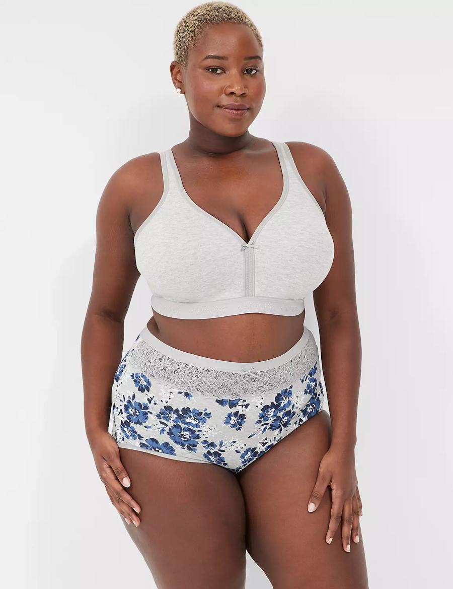 Blue Grey Lane Bryant Cotton High-Waist With Lace Waist Women Briefs | ZDV6489MC