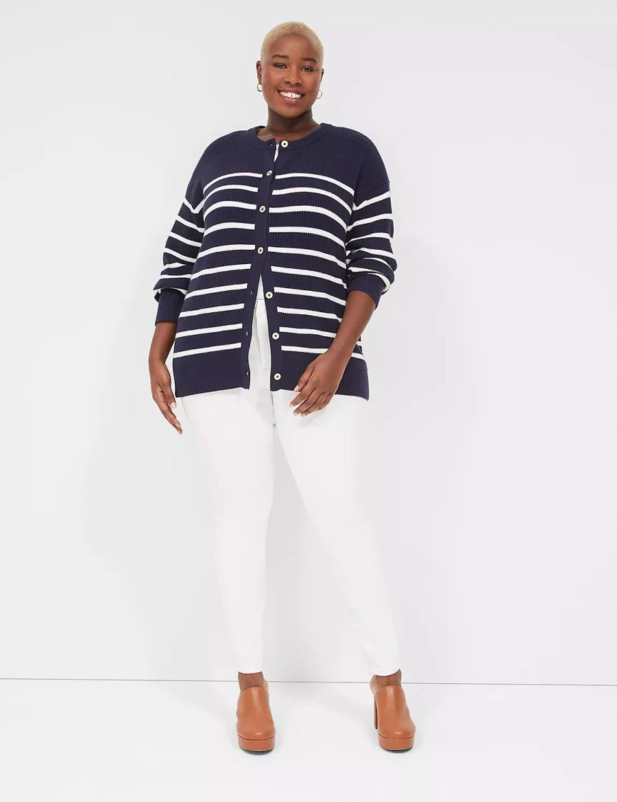 Blue Lane Bryant Button-Front Stripe Women Cardigan | DAQ7136XC