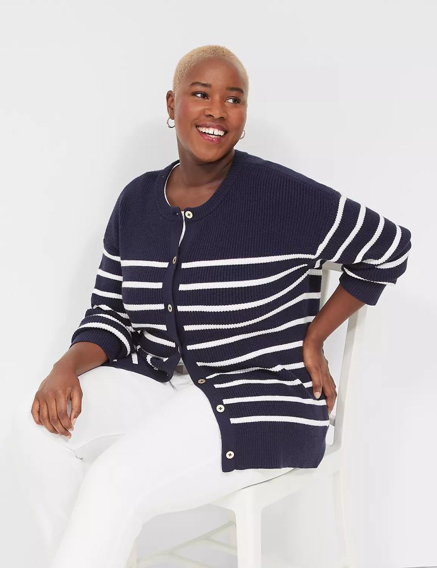 Blue Lane Bryant Button-Front Stripe Women Cardigan | DAQ7136XC