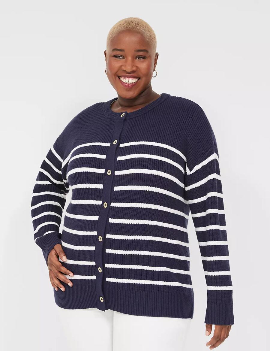 Blue Lane Bryant Button-Front Stripe Women Cardigan | DAQ7136XC