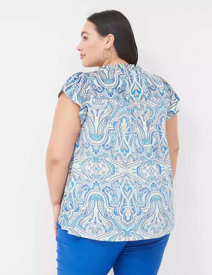 Blue Lane Bryant Cap Flutter-Sleeve Satin & Knit Top Women T Shirts | GGG3358IB