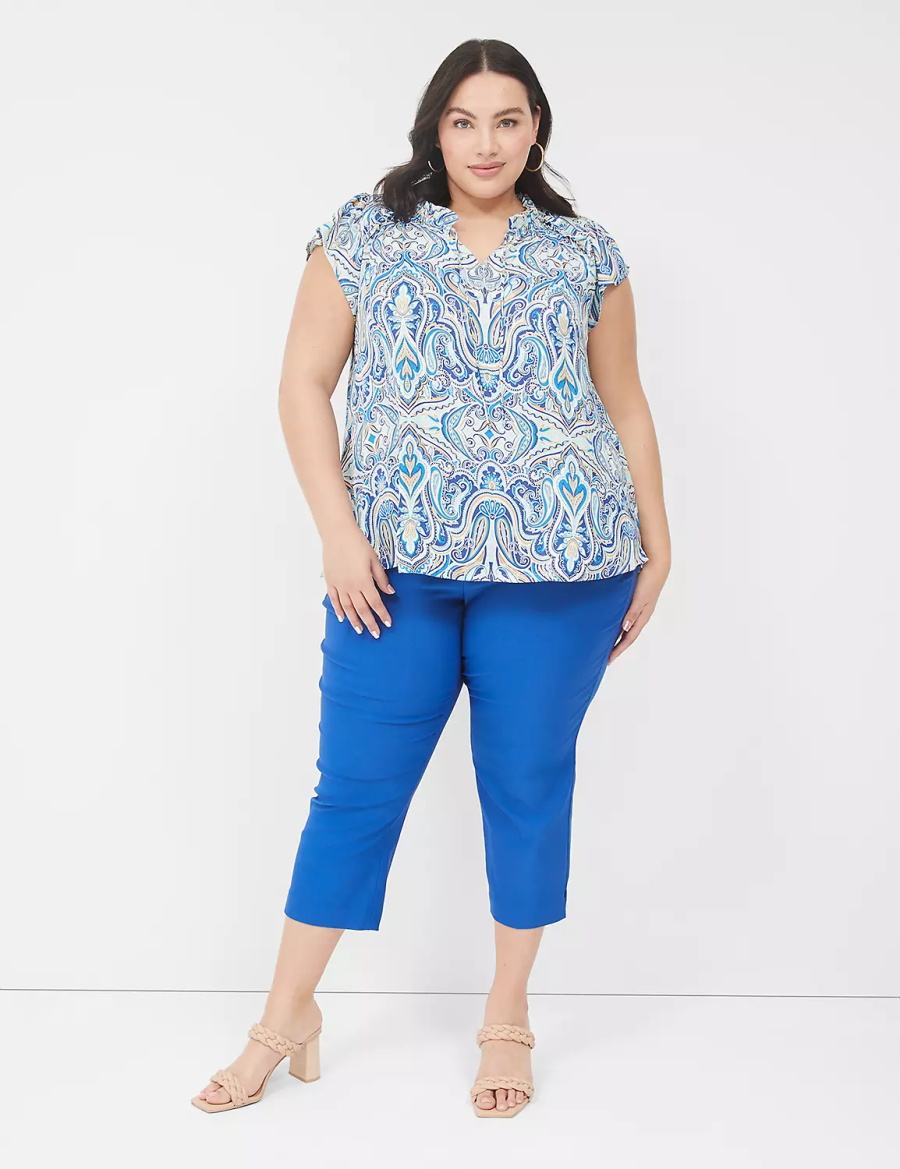 Blue Lane Bryant Cap Flutter-Sleeve Satin & Knit Top Women T Shirts | GGG3358IB