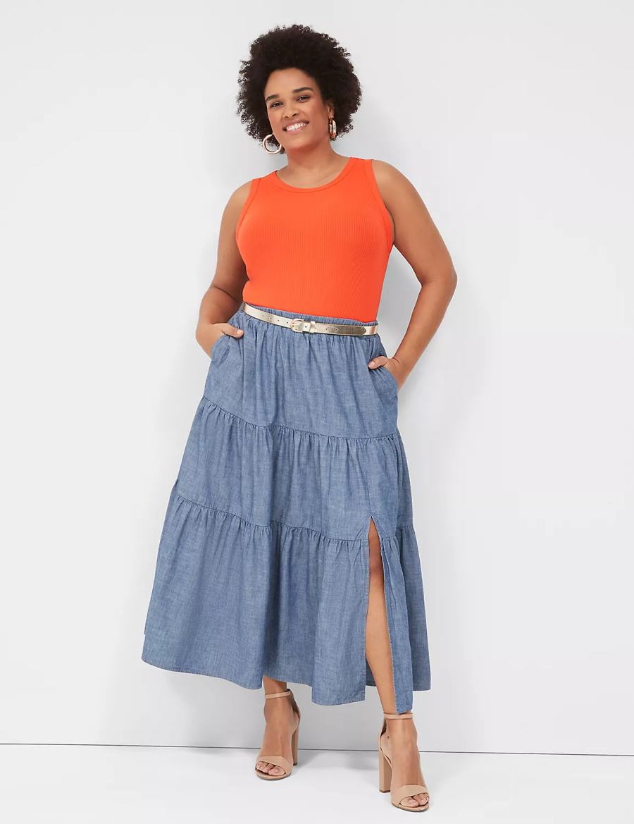 Blue Lane Bryant Chambray Maxi Women Skirts | YIP6271TY