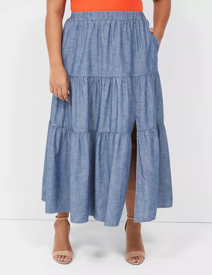 Blue Lane Bryant Chambray Maxi Women Skirts | YIP6271TY