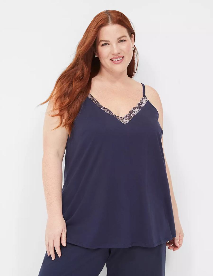 Blue Lane Bryant Comfy Cotton Lace-Trim Cami Women Tanks | MTW7578IG