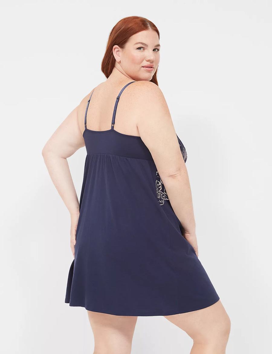 Blue Lane Bryant Comfy Cotton Lace-Trim Chemise Women Dress | JGM4444MA