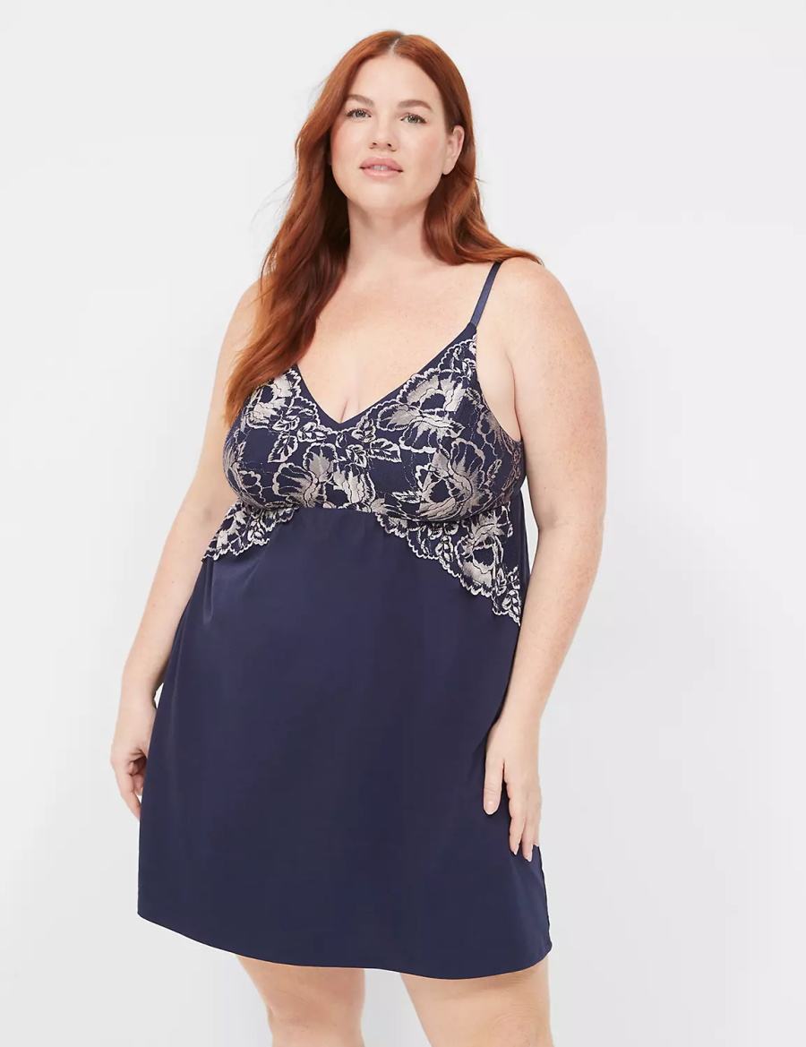 Blue Lane Bryant Comfy Cotton Lace-Trim Chemise Women Dress | JGM4444MA