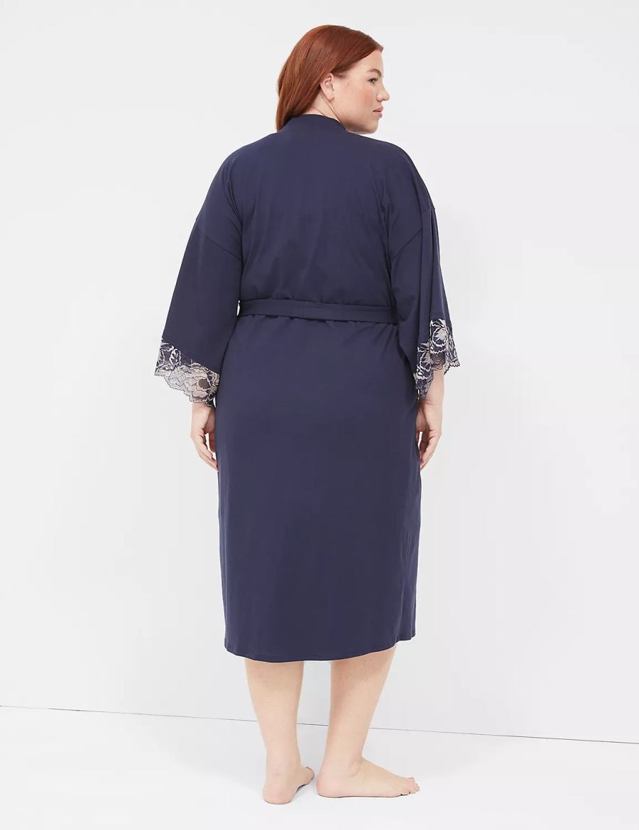 Blue Lane Bryant Comfy Cotton Lace-Trim Midi Women Robe | BXU4116AU