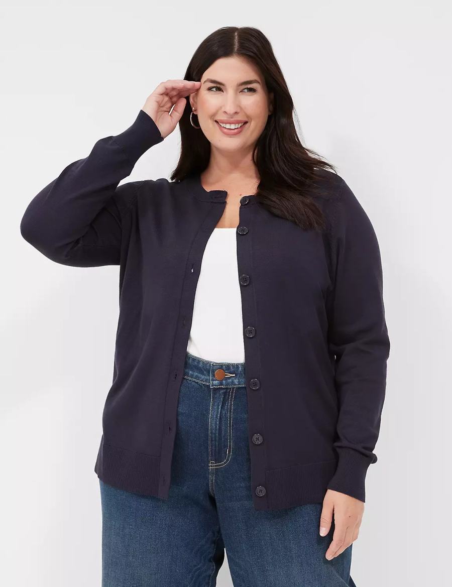 Blue Lane Bryant Crew-Neck Button-Front Women Cardigan | YHG153RD