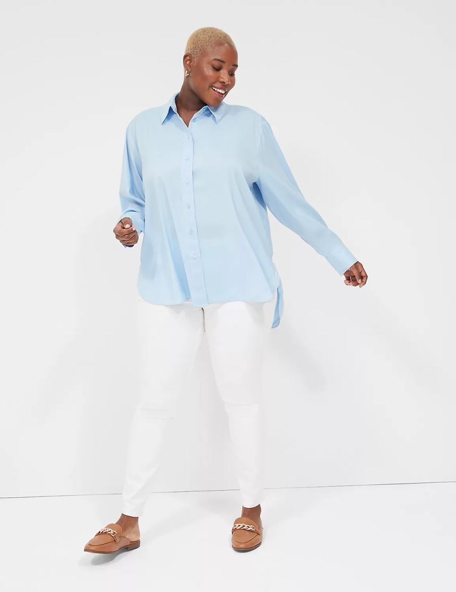 Blue Lane Bryant Easy Collared Button-Down Women Shirts | QRG4098WT