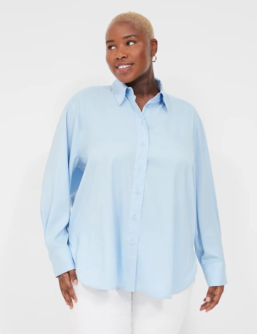 Blue Lane Bryant Easy Collared Button-Down Women Shirts | QRG4098WT