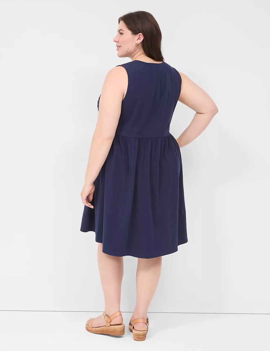 Blue Lane Bryant Easy Swing Eyelet-Bodice Women Casual Dress | SME3371DG