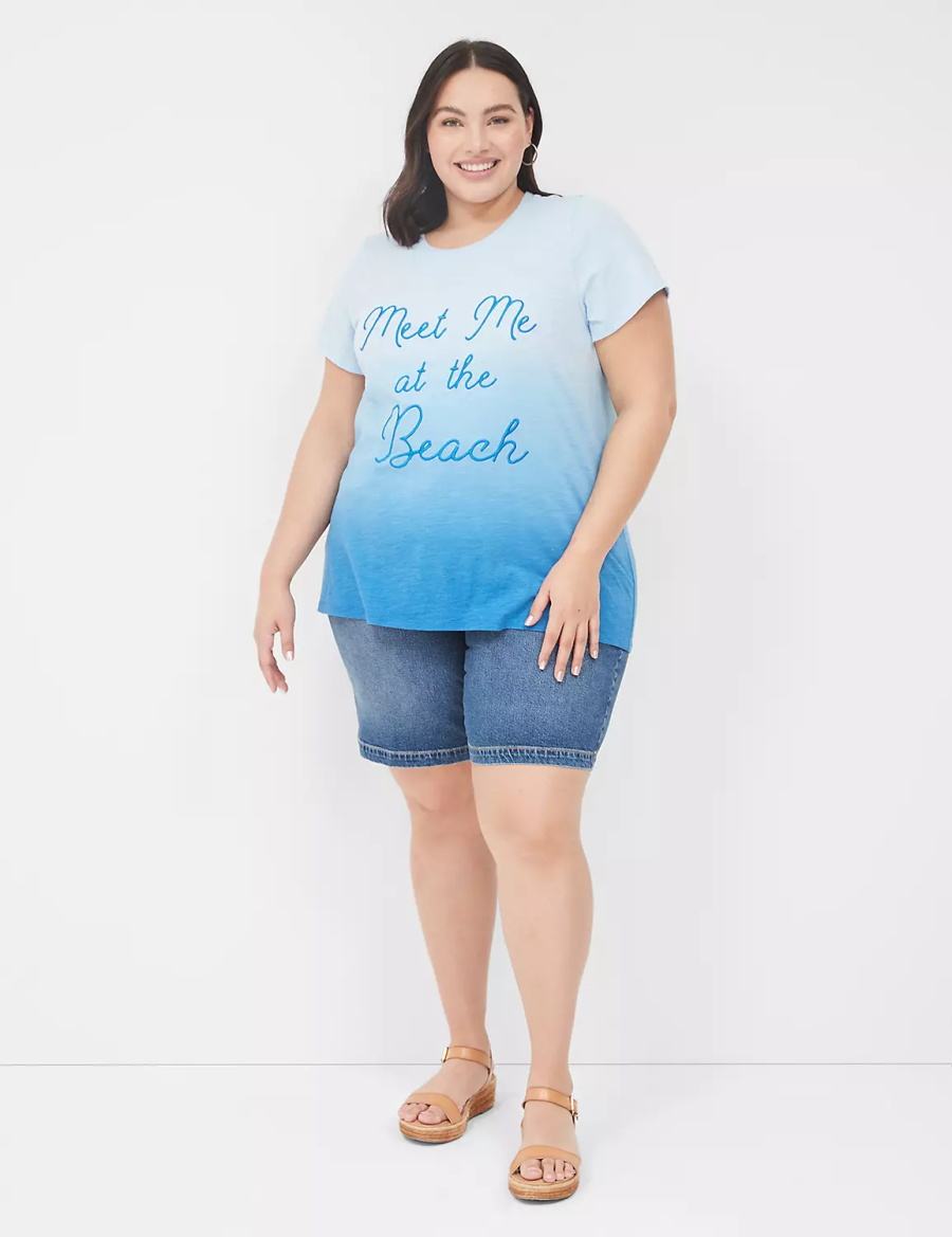 Blue Lane Bryant Embroidered Meet Me At The Beach Graphic Tee Women Tank Top | LIS5993IL