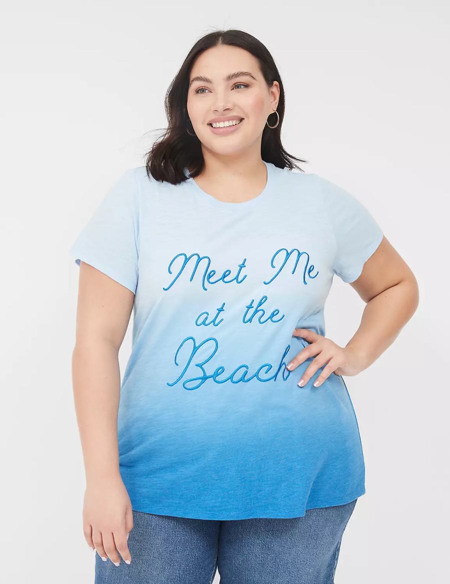 Blue Lane Bryant Embroidered Meet Me At The Beach Graphic Tee Women Tank Top | LIS5993IL