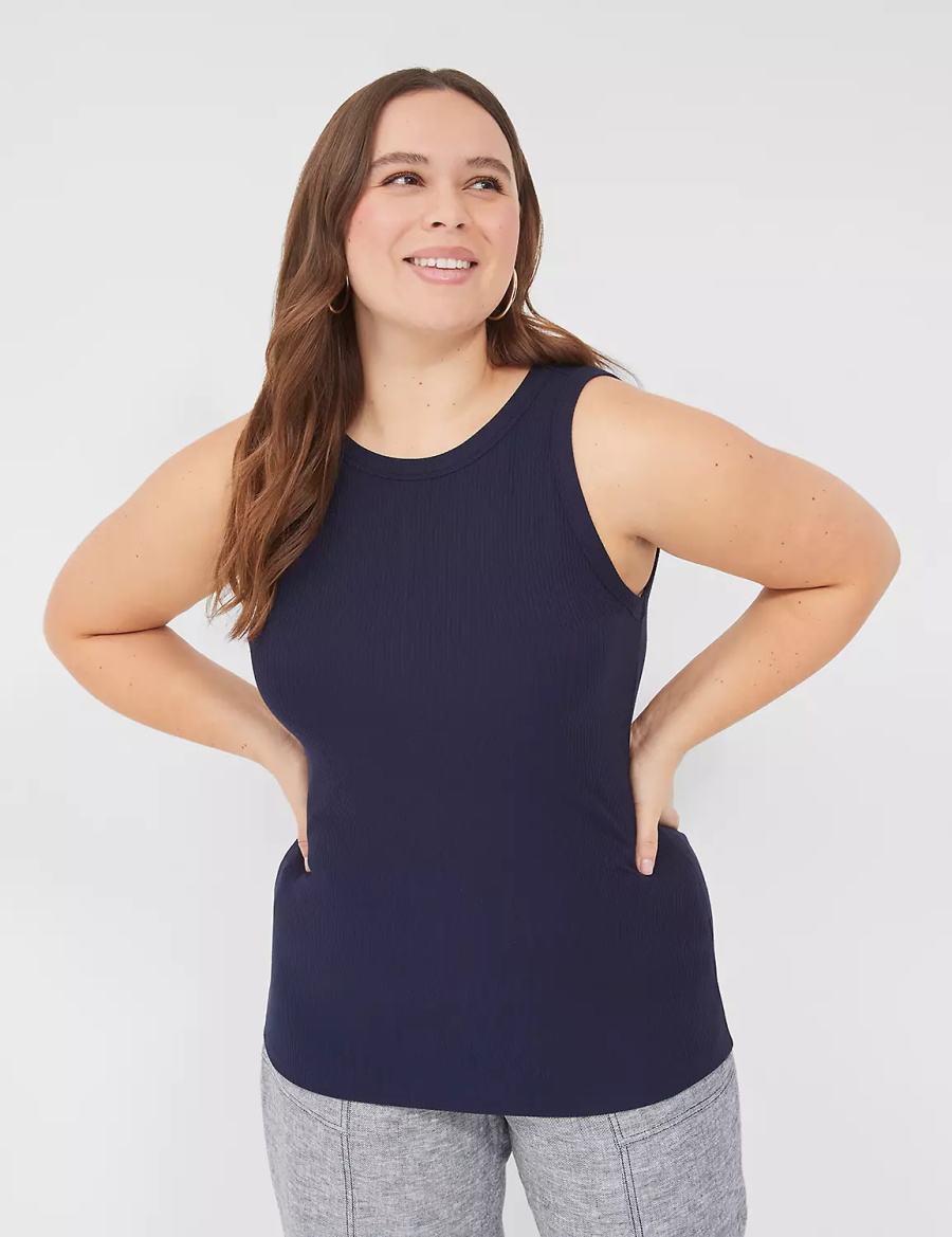 Blue Lane Bryant Fitted High-Neck Rib Women Tank Top | CBA3766BH