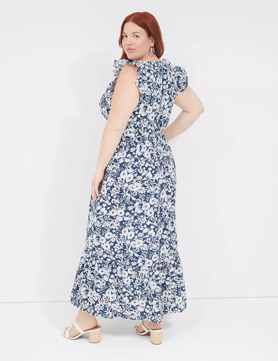 Blue Lane Bryant Flutter-Sleeve Button-Front Women Maxi Dress | DXB6695HY