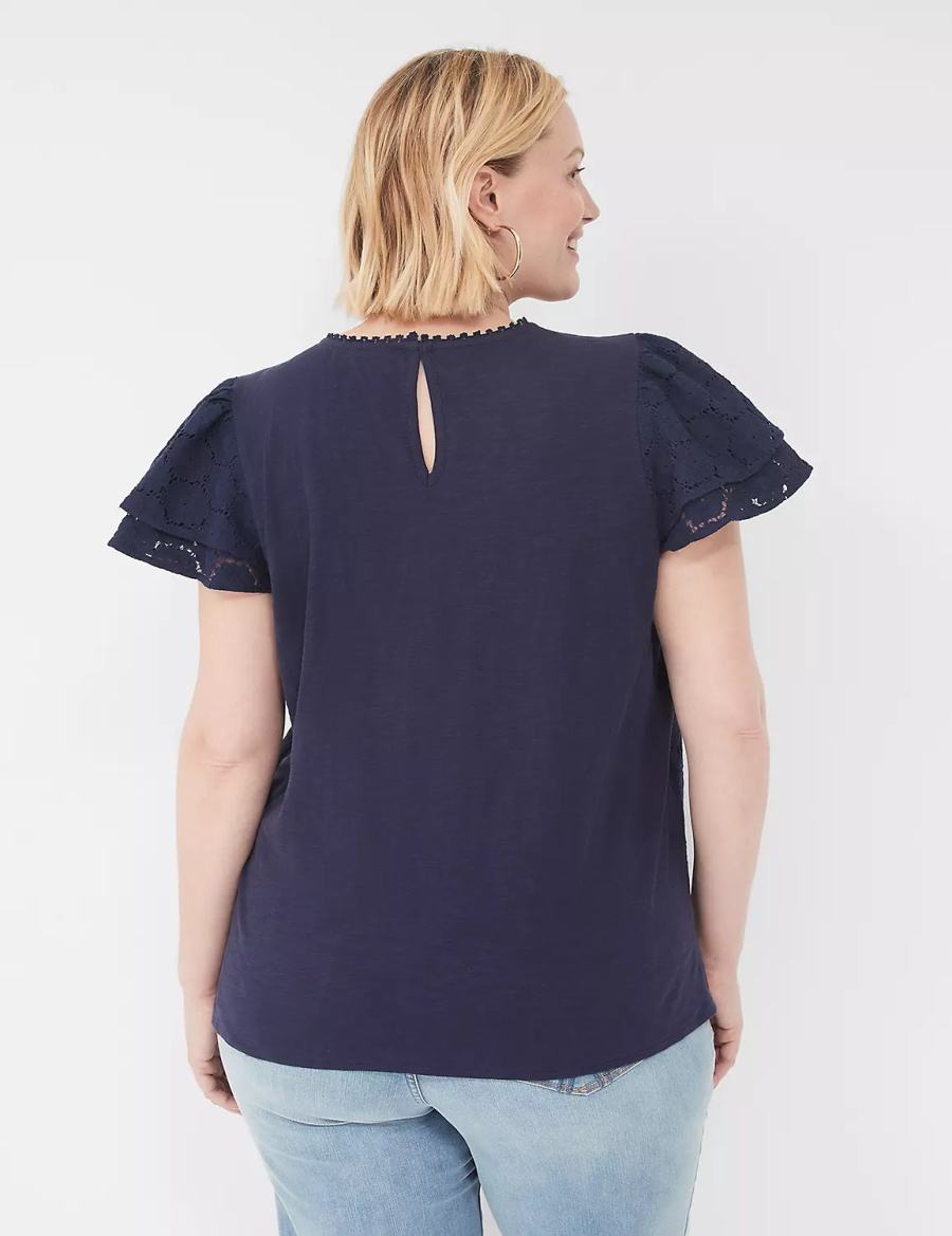 Blue Lane Bryant Flutter-Sleeve Crew-Neck Women Blouse | QXW2817JZ