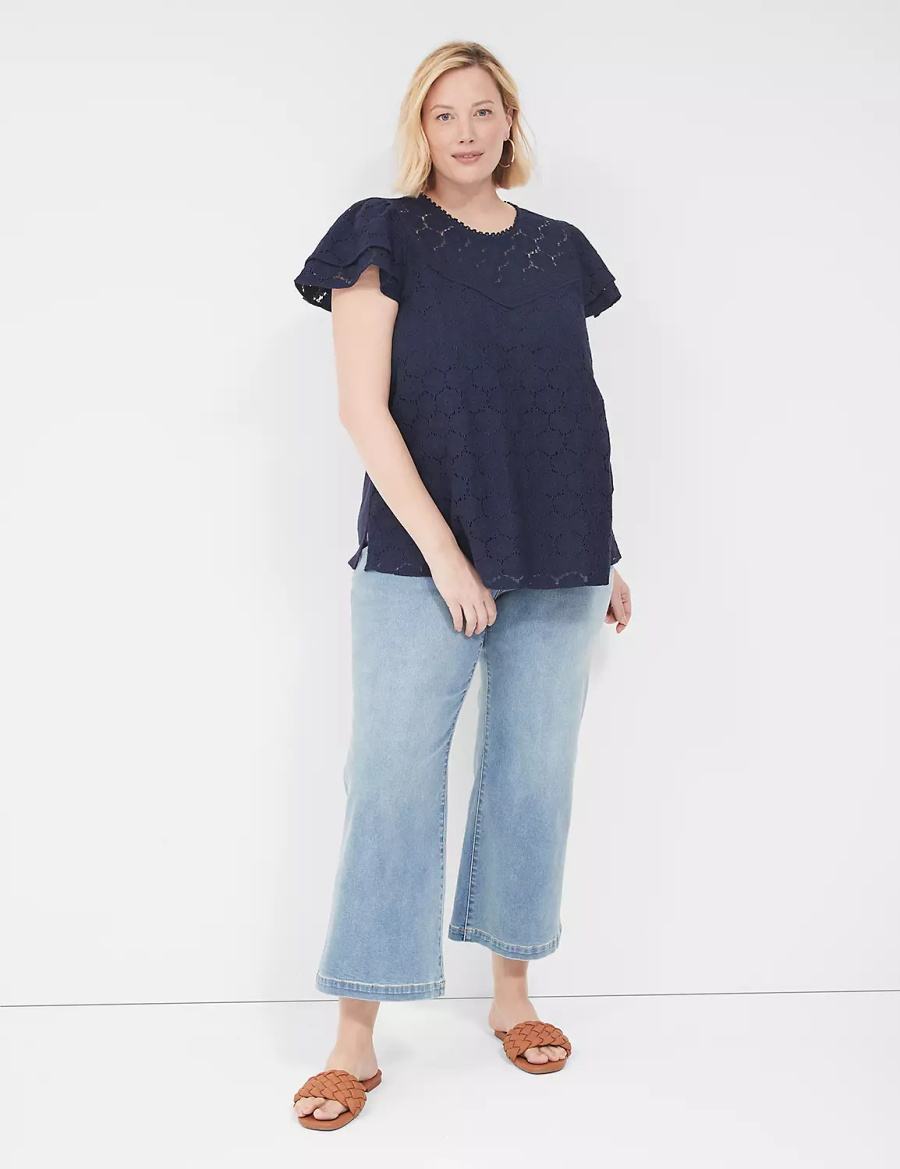 Blue Lane Bryant Flutter-Sleeve Crew-Neck Women Blouse | QXW2817JZ