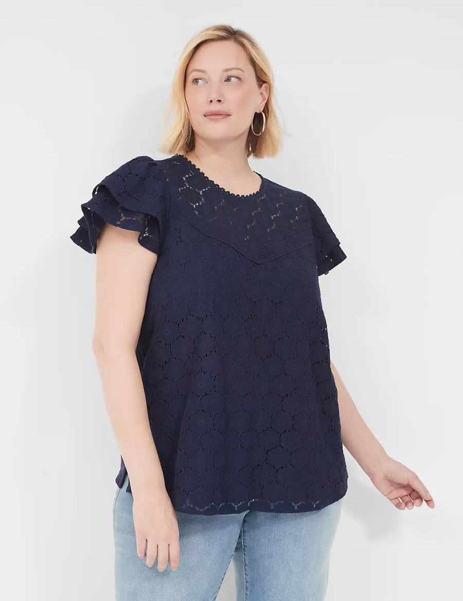 Blue Lane Bryant Flutter-Sleeve Crew-Neck Women Blouse | QXW2817JZ