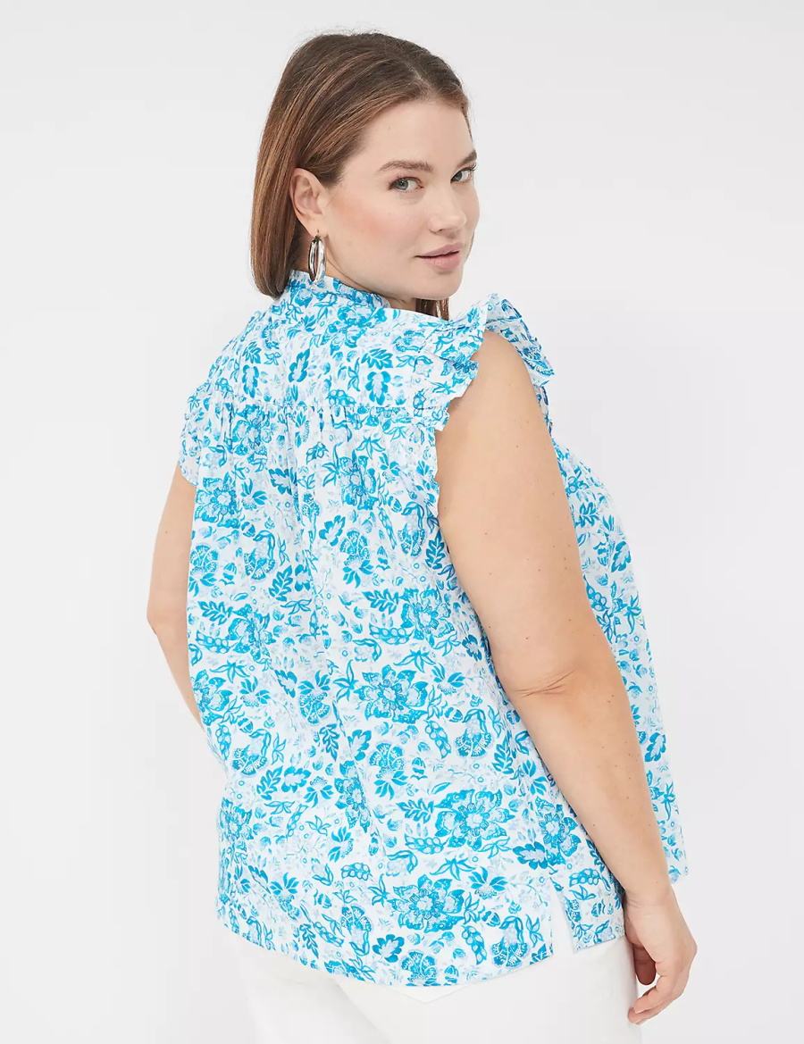 Blue Lane Bryant Flutter-Sleeve Ruffle-Neck Women Blouse | PAW628CP