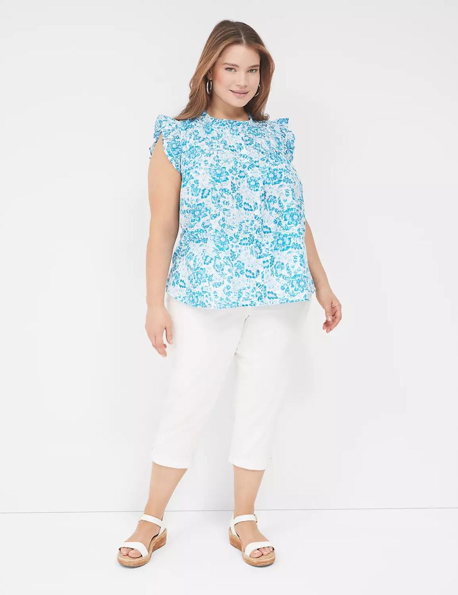 Blue Lane Bryant Flutter-Sleeve Ruffle-Neck Women Blouse | PAW628CP