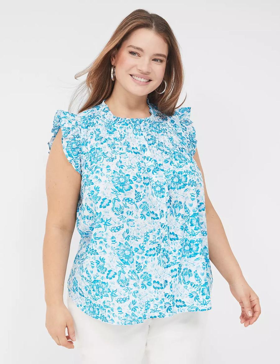 Blue Lane Bryant Flutter-Sleeve Ruffle-Neck Women Blouse | PAW628CP