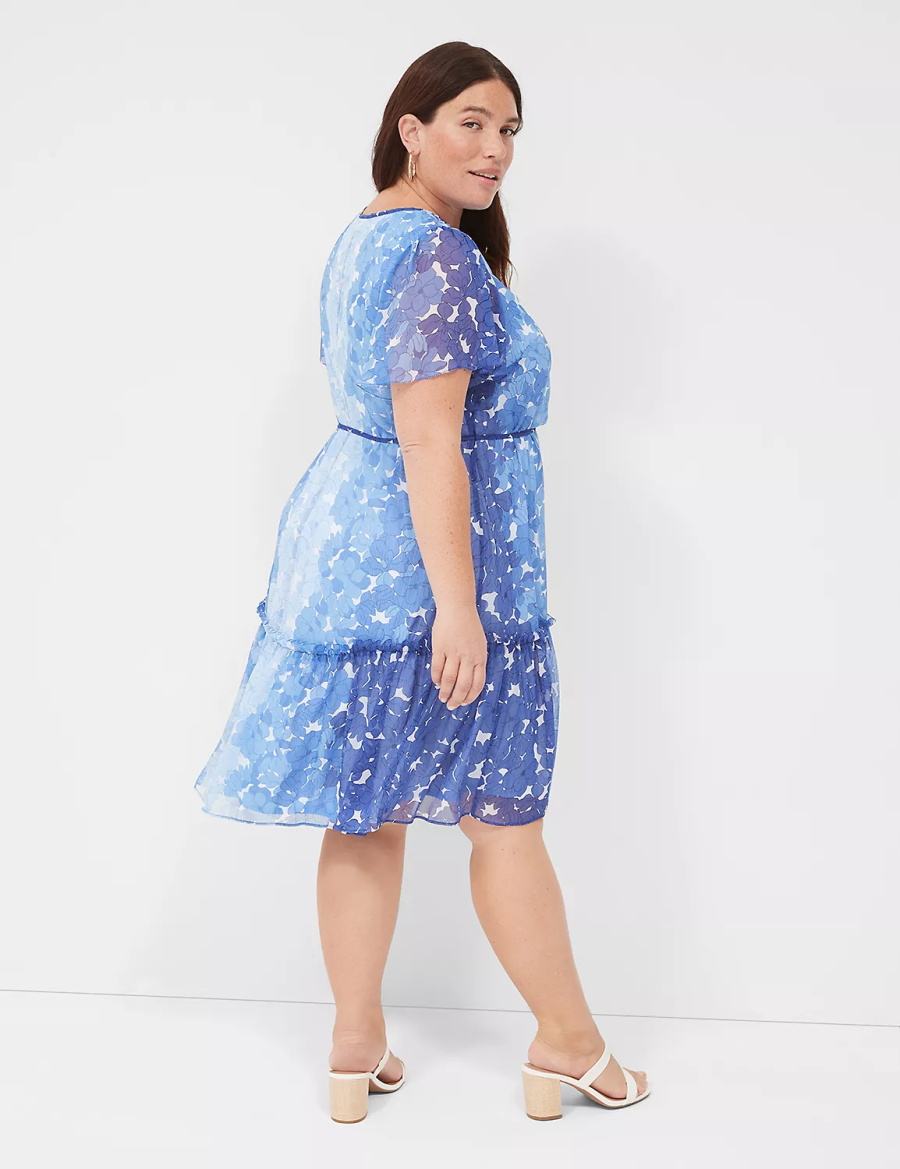 Blue Lane Bryant Flutter-Sleeve Ruffle-Tier Women Casual Dress | VOW1191IC