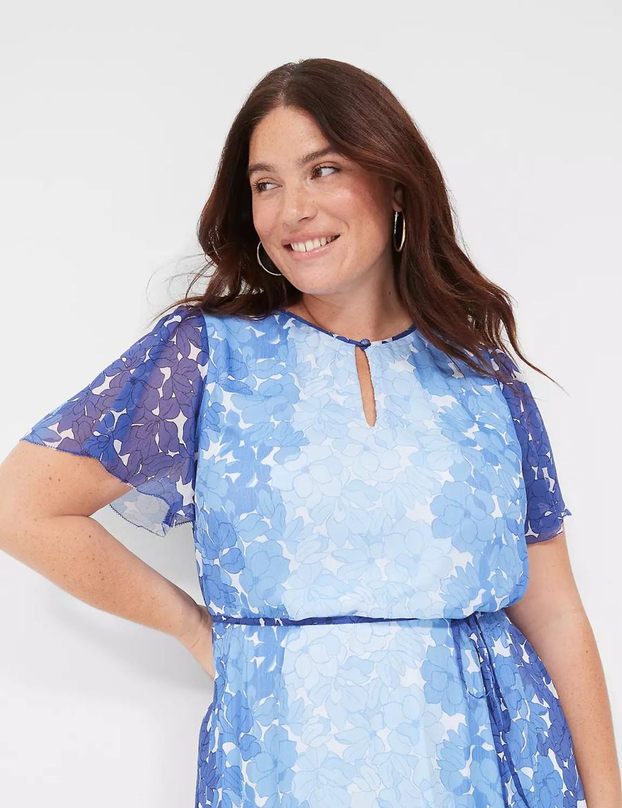 Blue Lane Bryant Flutter-Sleeve Ruffle-Tier Women Casual Dress | VOW1191IC